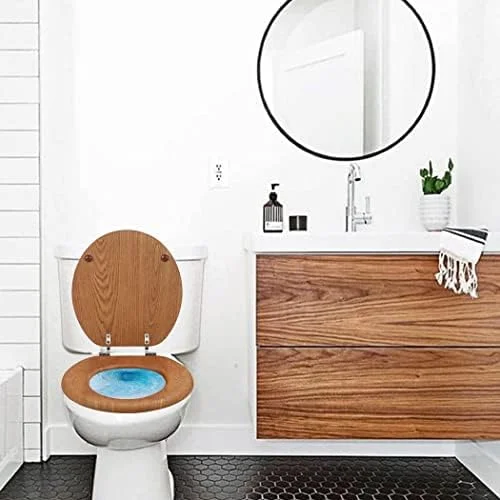 Wooden Toilet Seat Round with Metal Hinges - view 3
