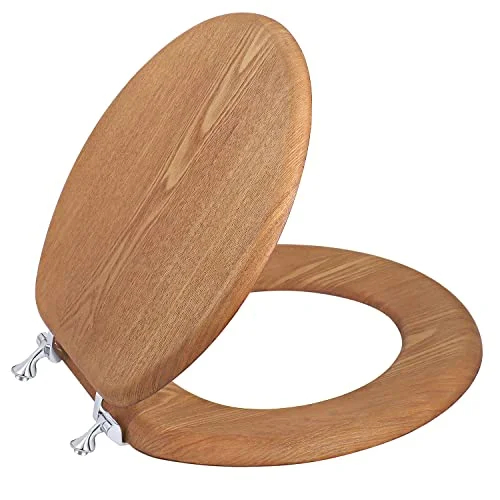 Wooden Toilet Seat Round with Metal Hinges - view 2