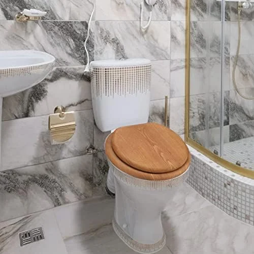 Wooden Toilet Seat Round with Metal Hinges - view 4